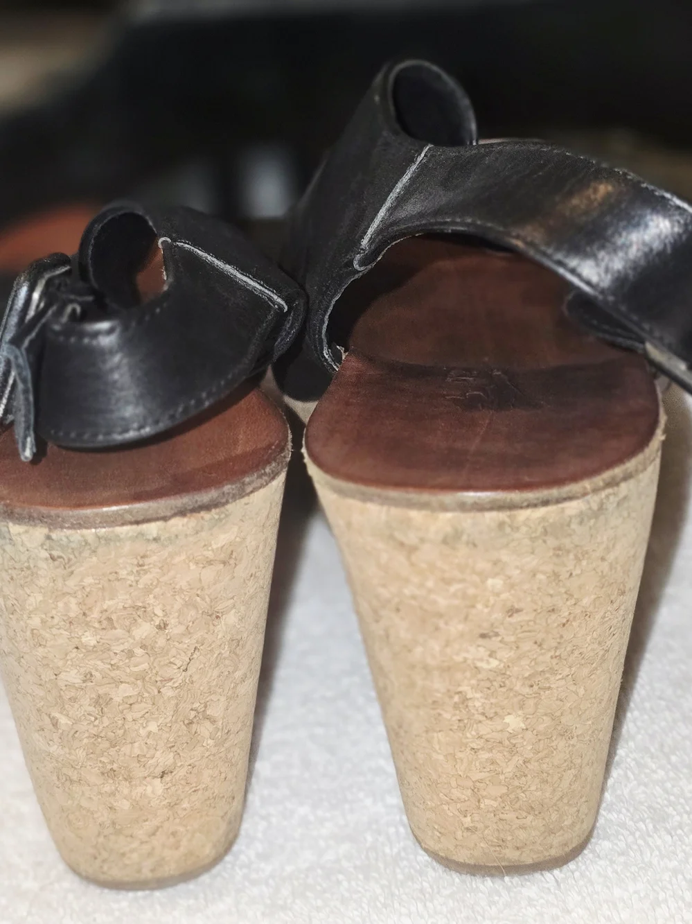 Antelope Black Leather Peep-Toe Slingback Wedge Sandals